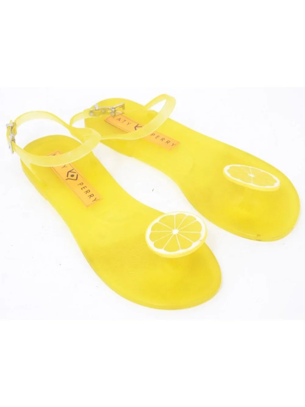 Funky Fun Katy Perry Lemon Fruit Yellow Jelly Sandals Flat Shoes Thong